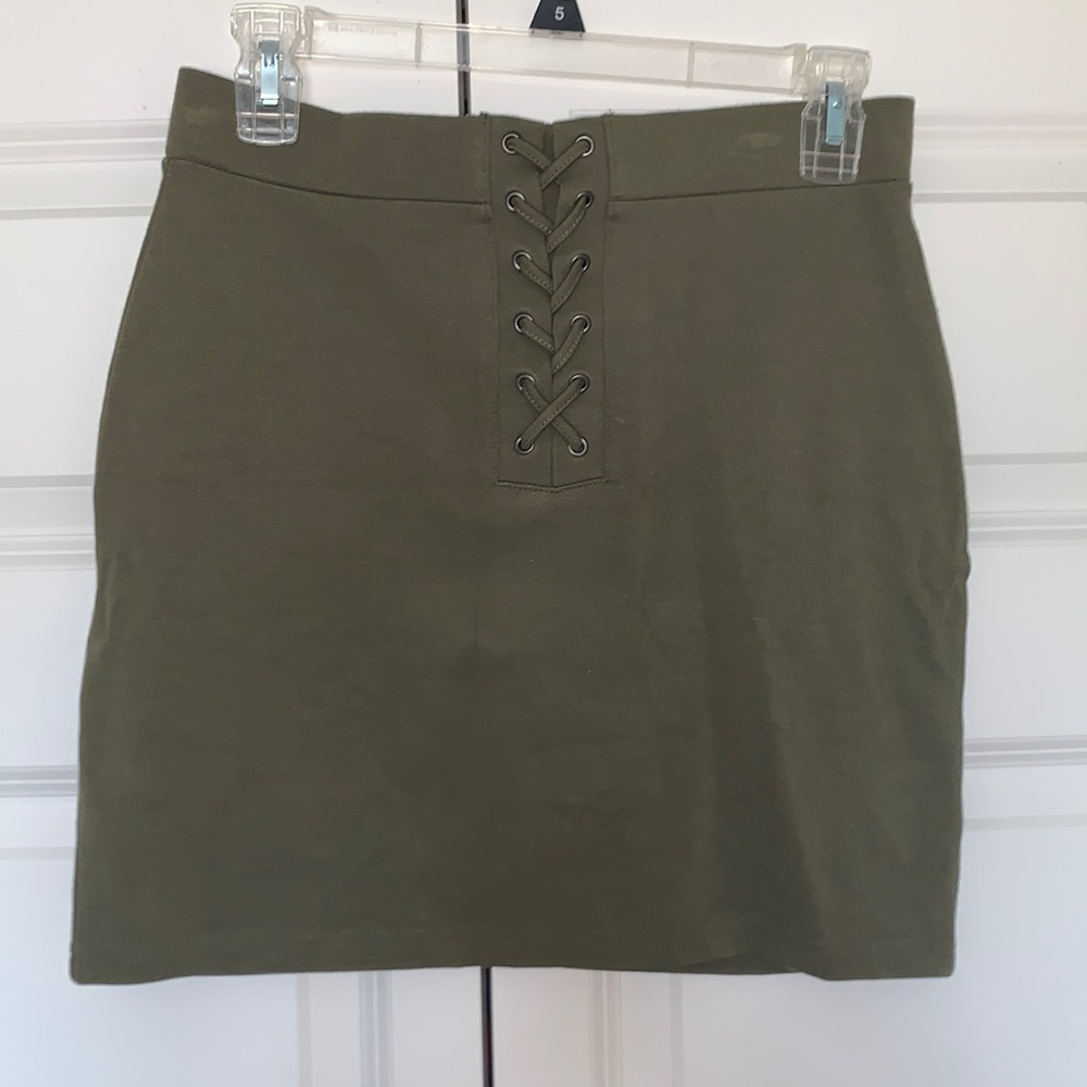 This is a cute olive green pencil shirt.